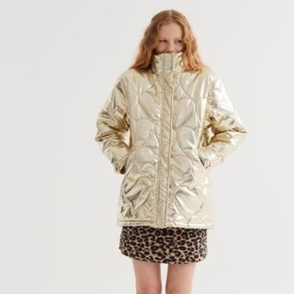 Lazy Oaf Metallic Golden Child Heart Puffer Coat - Picture 4 of 10